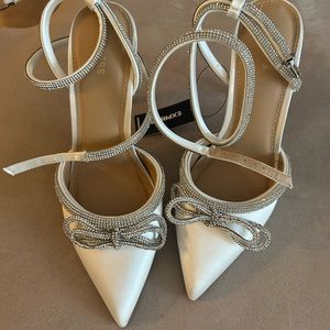 White Rhinestone Bow heels